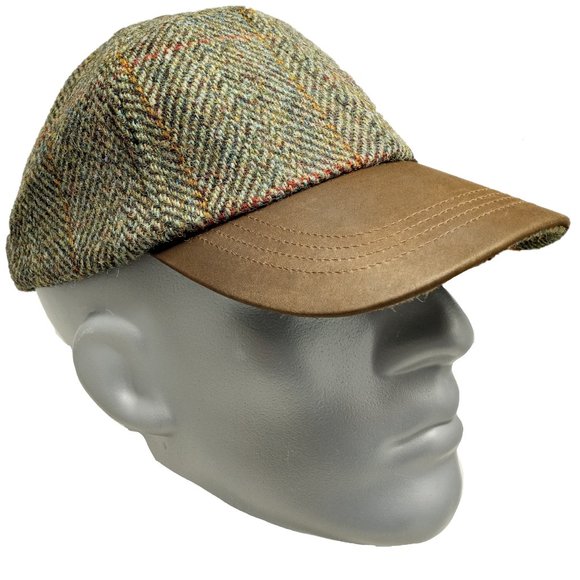 Harris Tweed® Hartside Leather Peak Baseball Cap HS16 Adjustable SAGE/WINE/GOLD - Picture 2 of 10